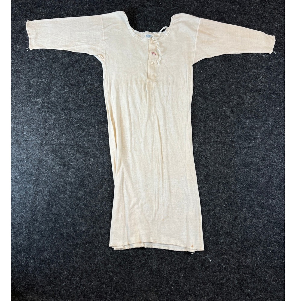 VTG 1920s Kenwood Undershirt Men Small Thermal Henley Nightshirt Antique USA